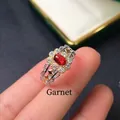 Vintage-Ring aus 925er Silber mit tiefrotem Granatstein und goldenen Akzenten - Einstellbar Offen / 925 Silber Natur Granat Ring