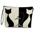 Artistic cat silhouette makeup bag with heart love print and black wristlet strap - 17*25cm / Black White Cat (Love)