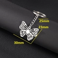 Polished stainless steel butterfly keychain with 25mm ring and 30mm hollow pendant - Steel