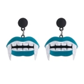 Halloween blue fangs lip earrings in acrylic with white teeth and black studs - Blue Vampire Lips