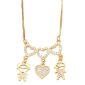 Goldene Halskette mit Herzanhängern und Zirkon-Jungen- und Mädchen-Anhängern - 18K Vergoldet / Gold