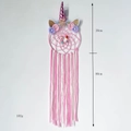 Pink and white unicorn dream catcher with flowers and fabric ribbons for home decoration - MS9036A Pink Without Light