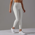 Minimalist high-waisted yoga leggings in cream white color with seamless waistband - Off-White Grey