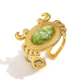 Verstellbarer 18K vergoldeter Krabbenring mit grünem Muschelstein-Inlay für Damen - Krabbe Emaille Muschel Offener Ring (Gold-Grün)