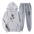 Ensemble sweat à capuche et jogging gris avec imprimé pissenlit papillon sport casual - S / Haut Et Bas / Gris Clair (Papillon Pissenlit)