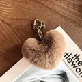 Portachiavi a cuore in finta pelliccia di coniglio marrone con chiusura e anello dorato - Cammello