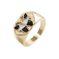 Anello a farfalla dorato alla moda con dettagli in smalto bianco e nero regolabile - Aperto Regolabile / Nero