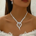 Elegant silver bridal jewelry set with rhinestone heart necklace and drop earrings - Silver 195-Multi-layer Heart