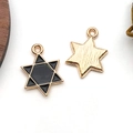 Golden hexagram charm pendant with black oil drip finish and brushed texture - Six-Pointed Star (11921)