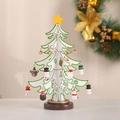 White and green wooden Christmas tree desk ornament with snowmen and bear charms - Y1070/Small 3-Piece/White/18*22*3CM