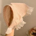 Cappello da sole per neonati con motivo a quadri arancioni e bianchi e bordo con volant - Fascia a quadretti pompelmo