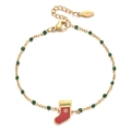 Detail of stainless steel Christmas stocking charm bracelet with festive green beads - Dark Green
