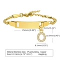 Custom gold stainless steel ID bracelet with Cuban chain and cubic zirconia letter O - 12CM Letter O / Gold