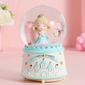 Caja de música bola de cristal de princesa azul con base de castillo y estrellas - Castillo de Princesa Azul