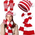 Ensemble trois pièces en tricot avec bonnet à rayures rouges et blanches, écharpe et gants - Ensemble 3 Pièces Rouge et Blanc