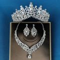 Luxurious bridal jewelry set with silver tiara, necklace and earrings in a premium gift box - Silver Style (SET-J046S)