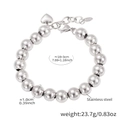 Bracelet à billes argentées en acier inoxydable avec breloque cœur et chaîne 18+3cm - Couleur Acier