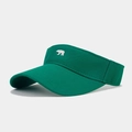 Detailed view of dark green sun visor with white bear embroidery and twill cotton fabric - Adjustable / Green