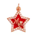 Star-shaped rose gold pendant with red enamel, M initial and white zircon inlay - Star M-Rose Gold-Red Enamel