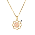 Elegant rotating flower pendant necklace in gold with pink cat eye stone and crystal petals - Necklace (Pendant + Stainless Steel Chain)