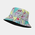 Omkeerbare vissershoed met geometrisch Memphis-patroon en kleurrijke abstracte motieven - M (56-58cm) / Memphis Retro Geometrische Print Stijl