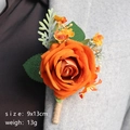Boutonnière rose artificielle orange élégante pour costume avec poignée en jute tressé - Orange Brûlé