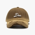 Casquette de baseball dégradé marron avec bord usé et broderie 3D Dear en coton sergé - Jaune Terre