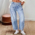 Vintage lichtblauwe gewassen damesjeans met hoge taille en wijde rechte pijpen - S / Lichtblauw