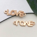 Rose gold cursive LOVE charms with textured and polished finishes for DIY jewelry making - Hollow LOVE Letter Connector