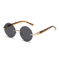 Retro runde randlose Sonnenbrille mit goldener Metallbrücke und Bügeln im Leo-Look - Goldener Rahmen Graue Gläser Schildpatt-Bügel
