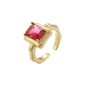 French vintage gold open ring with a geometric square pink gemstone on white background - Hammered Red Rhinestone Style (VJ559 Gold Red)