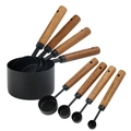 8-piece black stainless steel measuring cups and spoons set with acacia wood handles - Black Measuring Cups and Spoons 8-Piece Set