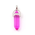 Vibrant rose pink hexagonal crystal pillar pendant with silver metal bail on white back - Rose Pink