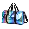 Rainbow gradient travel bag with metallic finish, shoe compartment and black handles - Metallic Black