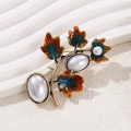 Vintage maple leaf brooch in antique gold with green enamel and white pearls - Vintage Gradient Maple Leaf (YNCP3071)