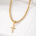 Vintage multi-layer gold necklace with a cross pendant and elegant faux pearls - HS1459-1 Gold 3-Layer Cross Pearl Necklace
