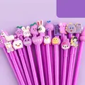 Set of 20 creative purple cartoon gel pens with various 3D cute animal toppers - 20 Pcs Purple Series
