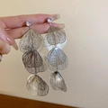 Silver-tone triple-layered flower petal drop earrings with sparkling cubic zirconia - 37# Silver Needle - Silver - Flower.