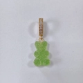 Green gummy bear pendant with sugary texture and gold rhinestone encrusted ring - Candy Bear Green
