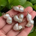 Baroque freshwater pearl pendants with gold plated edges and double rings for jewelry DIY - No.14 Width 9-14mm