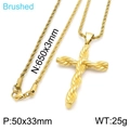 Collana con pendente a croce intrecciata in acciaio inossidabile dorato con finitura spazzolata - Grande (KN201820-KFC) / Oro