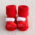Thick cotton Christmas baby socks in red with 3D plush boot ornament and festive embroidery - Approx. 0-1 Year / Christmas Boot Charm