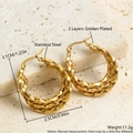 Three-layer twisted C-shape hoop earrings in 18k gold plated stainless steel - EH06-2 Small Twisted Style / Gold