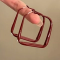 Macro shot of wine red square hoop earrings featuring a glossy finish and geometric style - 2# 925 Sterling Silver Earring Post - Wine Red - Large Painted Rhombus Hoop