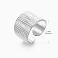 Silver minimalist wide open ring with irregular tree bark texture and adjustable band - Steel-colored Ring 101