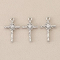 Detail of three silver baroque cross pendants with twisted design and clear gemstone center - US Size 9 / 1.4*0.9cm / Silver