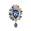 Luxury vintage crystal brooch with blue teardrop gemstones and golden alloy base - Coffee Gold Deep Blue