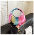 Metallic gradient acrylic crescent handbag with integrated handle and gold snake chain - Small Multicolor with Chain / Colorful
