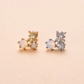 Macro view of gold and silver screw-back ear studs with opal and star zircon stones - 2# Opal Star-Silver