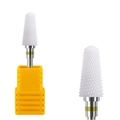 White ceramic nail drill bit with coarse cone head and yellow base for electric file - HF-26 Cone Ceramic Drill Bit (XF Extra Fine)